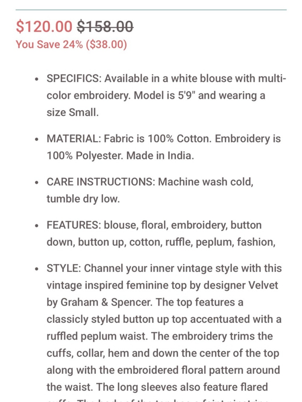 VELVET by Graham & Spencer White Floral Embroidered Peasant Boho Top Blouse - Picture 4 of 9